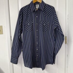 Ely Cattleman Blue/Gray/Black Stripe Pearl Snap Western Cowboy Shirt Size‎ XLT